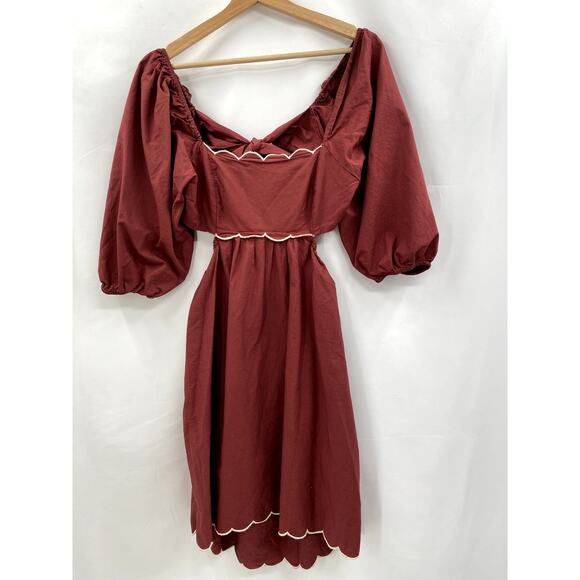Anthropologie S Maroon cut out scallop dress - Picture 3 of 7